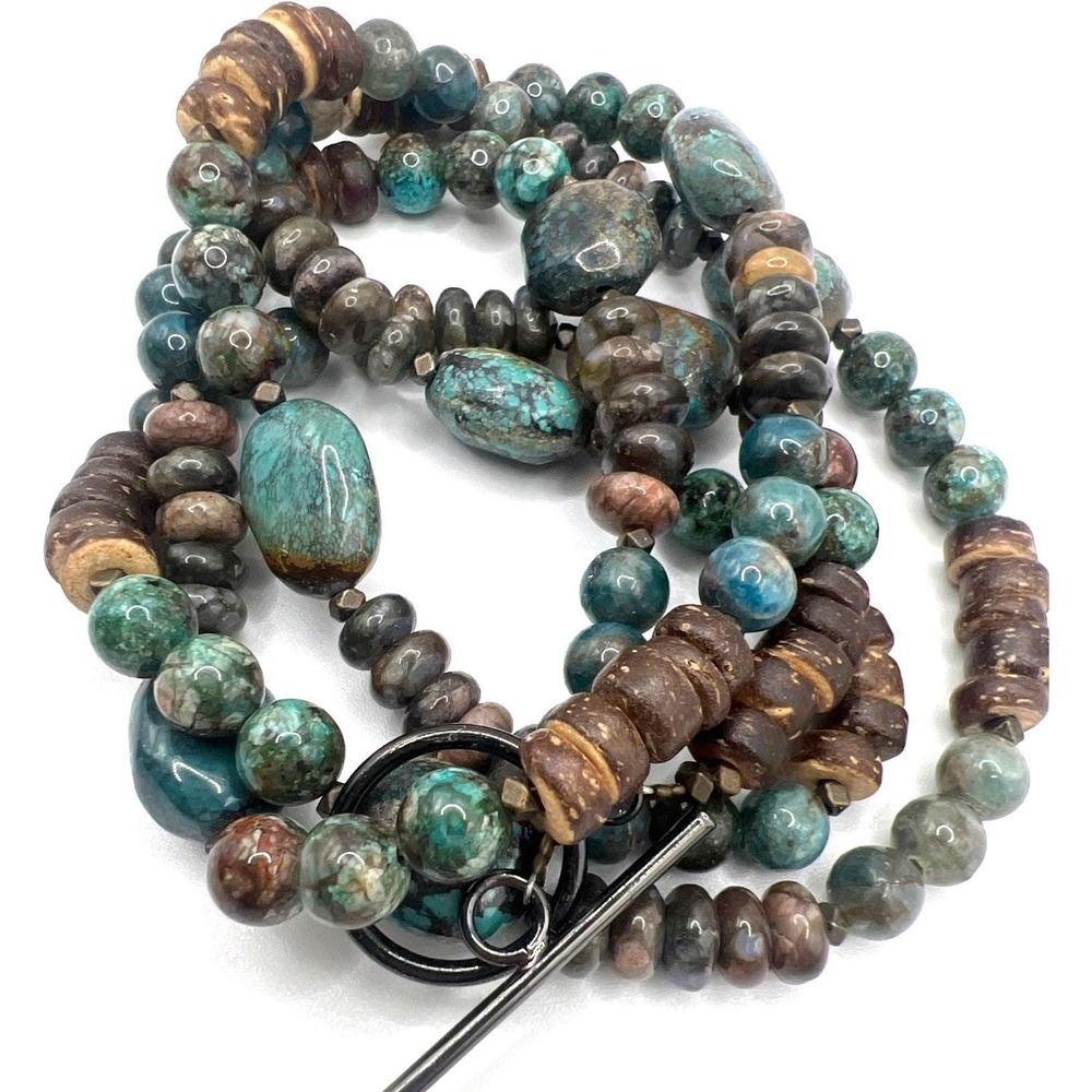 Chunky Beaded Necklace 38" Natural Stone Included Green Chrysocolla Toggle Clasp